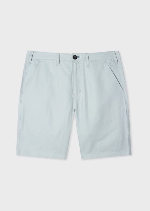 Light Blue Piece-Dyed Cotton Linen Chino Shorts