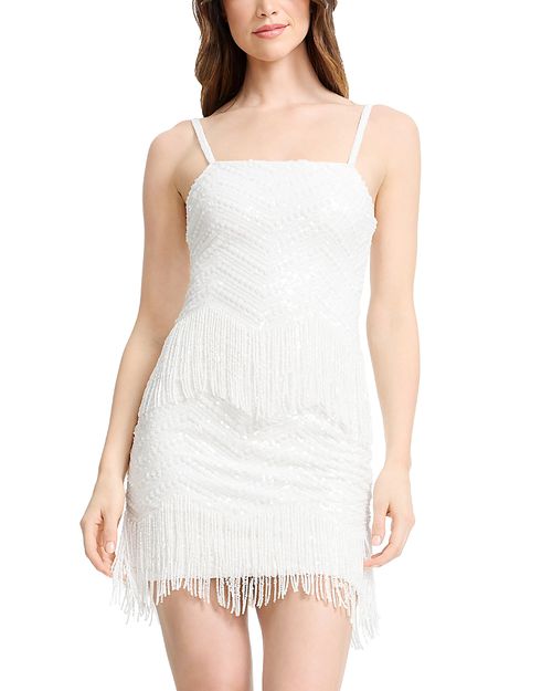 DRESS THE POPULATION | Anya Beaded Fringed Mini Dress | Realry