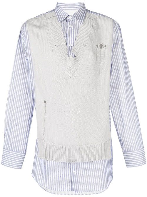 Destroyed spliced knit shirt - Grey