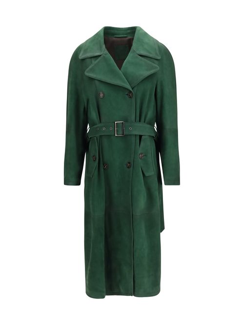 Vintage Effect Suede Double Breasted Trench Coat — Green