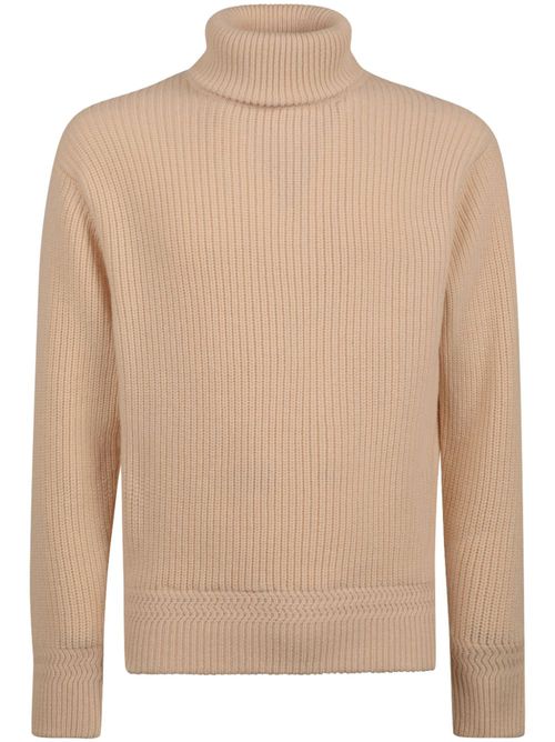 Roll-neck ribbed wool jumper - Neutrals