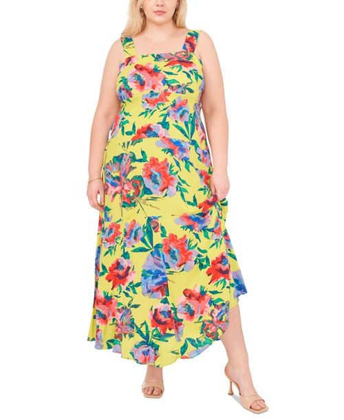 Plus Size Floral-Print Tiered Maxi Dress, Created for Macy's - Cool Lime