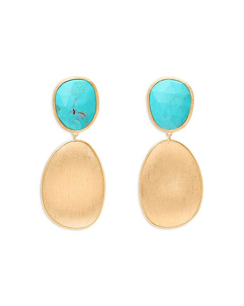 18K Yellow Gold Lunaria Turquoise Double Drop Earrings