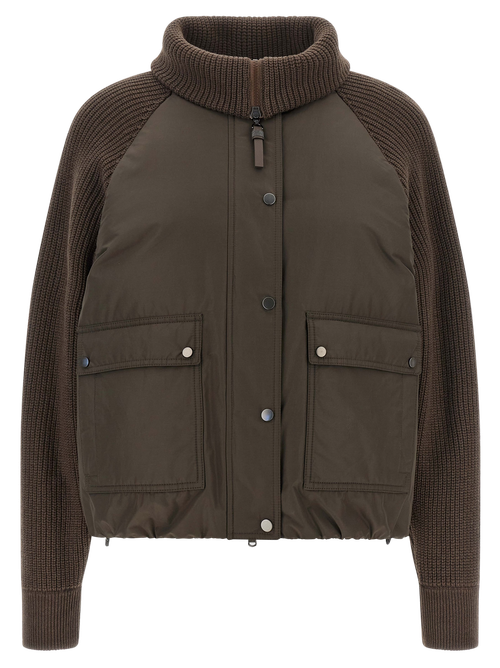 Cotton Hybrid Puffer Jacket — Brown