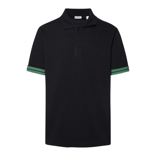 Striped-Cuffs Short Sleeved Cotton Polo Shirt