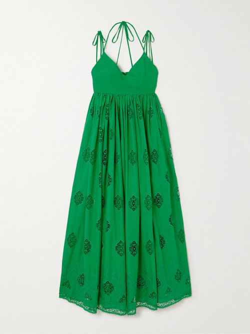Guipure Lace-trimmed Cotton-blend Maxi Dress - Green