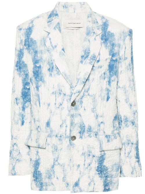 Seersucker single-breasted blazer - Blue