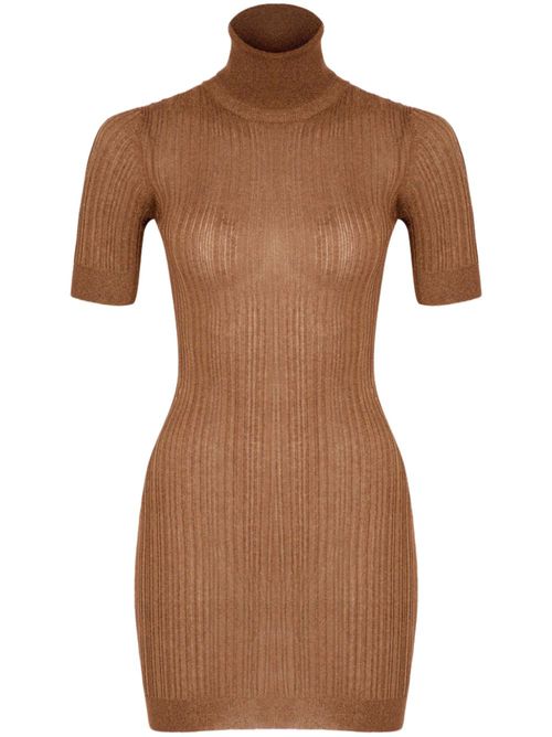 Fine-ribbed lurex minidress - Brown