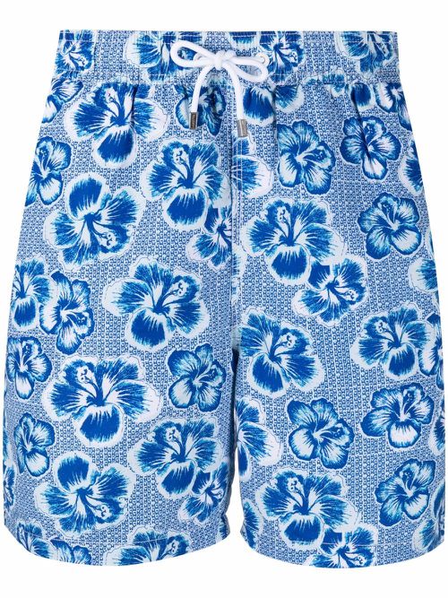 Floral-print drawstring-waist swim shorts - Blue