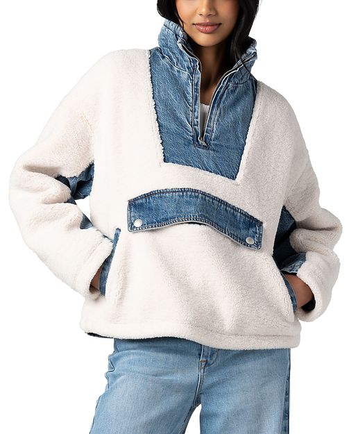 Denim Sherpa Mixed Media Pullover Jacket