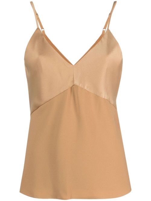 Mix media V-neck tank top - Brown