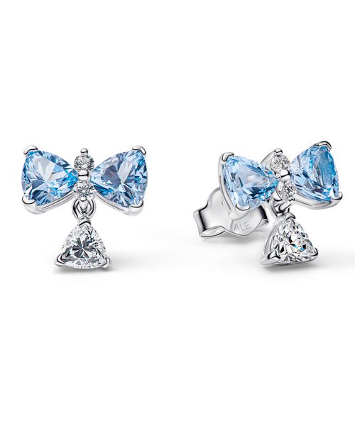 X Bridgerton Blue Bow Stud Earrings - Silver