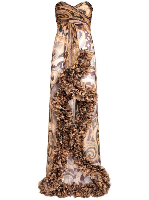 Ruched-detailing printed silk maxi dress - Neutrals