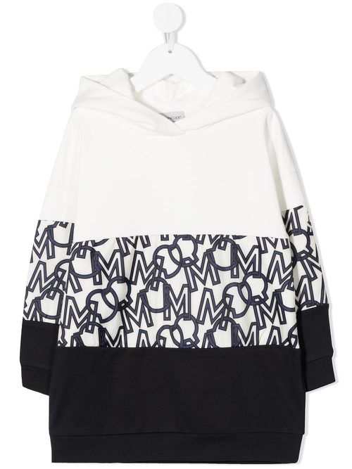 Monogram-panel hooded dress - White