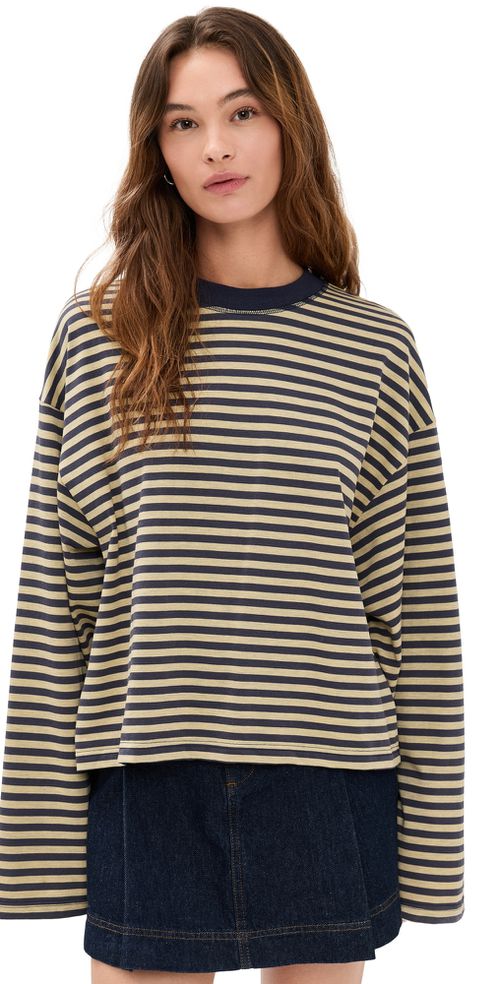 Bloom Long Sleeve Tee Beige Stripe