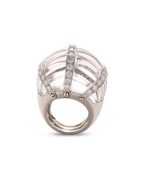 Platinum & 18K White Gold Twilight Carved Rock Crystal & Diamond Lombard Ring