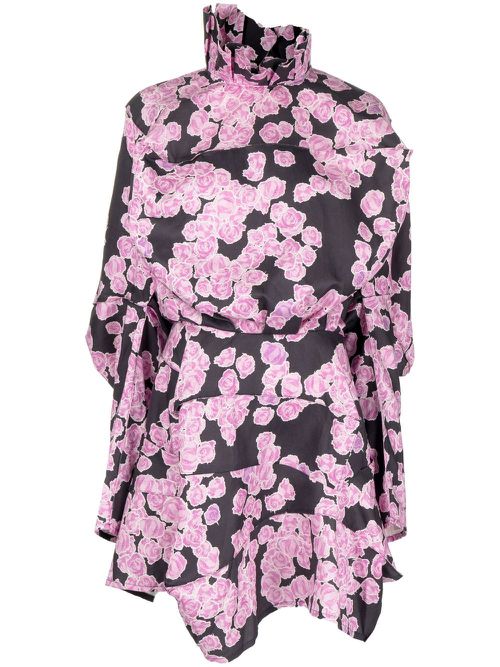 Floral-print box shirt dress - Black