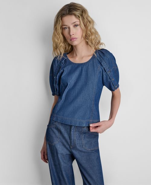 Women's Scoop Neck Puff-Sleeve Top - Crosby Wash