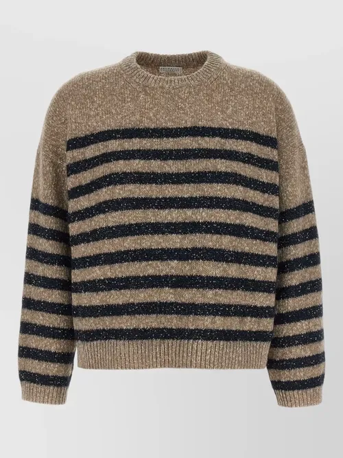 Brunello Cucinelli - striped sequin knit crew neck sweater