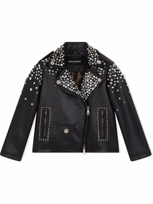 Studded leather biker jacket - Black