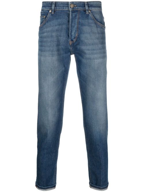 Low-rise stretch-cotton cropped jeans - Blue