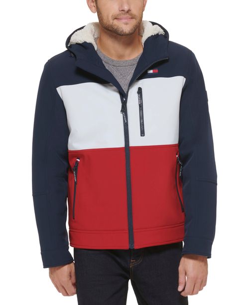 Men's Sherpa-Lined Softshell Hooded Jacket - Mid/ice/red Combo (Muf)
