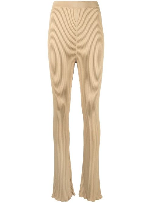 Ribbed-knit flared trousers - Neutrals