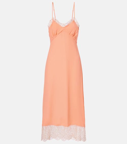 Lace-trimmed crêpe de chine slip dress