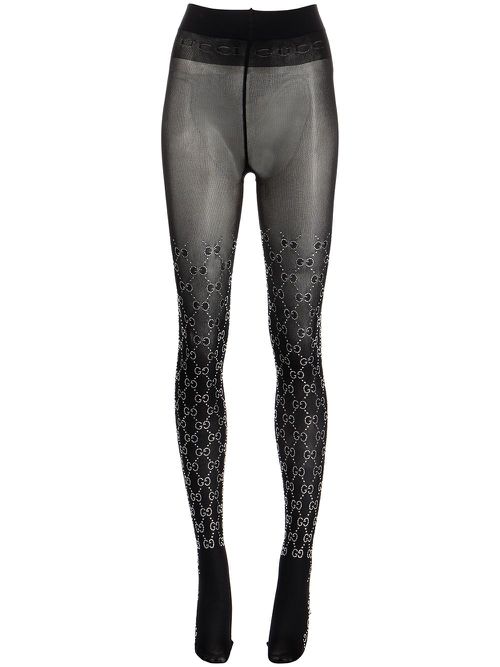 Logo diamond-embellished tights - Black