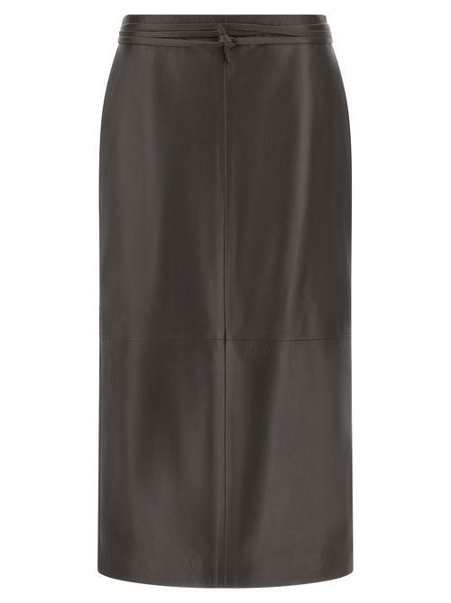 Panel-Stitched Leather Skirt — Grey