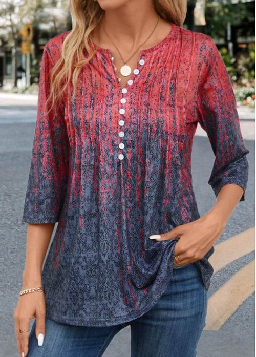 Modlily Coral Tuck Stitch Random Floral Print T Shirt