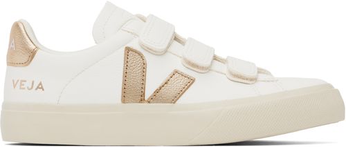 VEJA White & Gold Recife Leather Sneakers