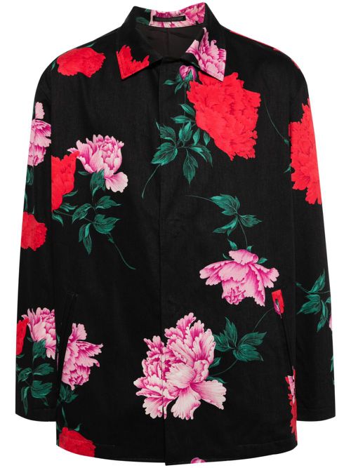 Floral-print shirt jacket - Black