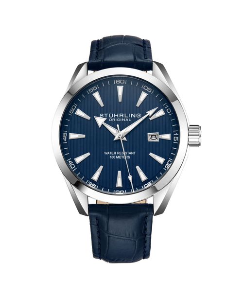 Men's Blue Leather Strap Watch 42mm - Blue