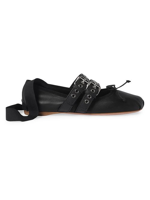 Women's Nappa and Calf Leather Ballerinas - Black