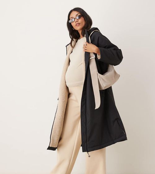 ASOS DESIGN Maternity longline fleece lined rain coat in black