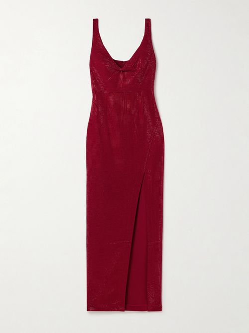 Draped Crystal-embellished Crepe Gown - Red