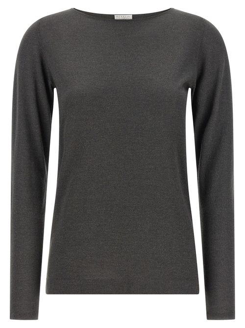 Cashmere-Silk Knit Sweater — Gray