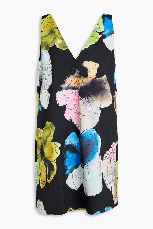 Embroidered floral-print cady mini dress - Black - L
