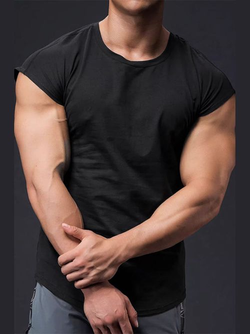 Mens Solid Color Drop Shoulder Short Sleeve T-Shirt SKUL00026 - Black / S
