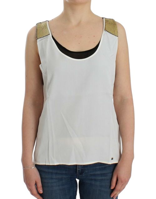 Lyocell with Metallic Shoulders Tank Top — White