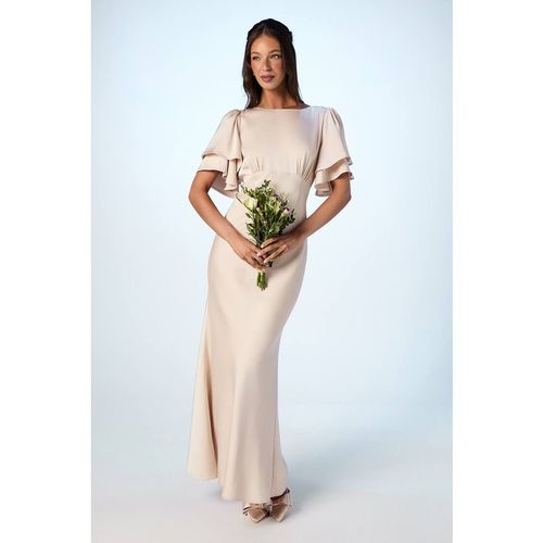 Coast Women's Honoured Satin Back Crepe High Neck Short Sleeve Maxi Bridesmaid Dress in Champagne