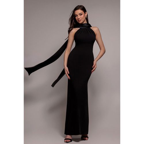 Goddiva Satin Multi-Tie Halterneck Maxi Dress - Black