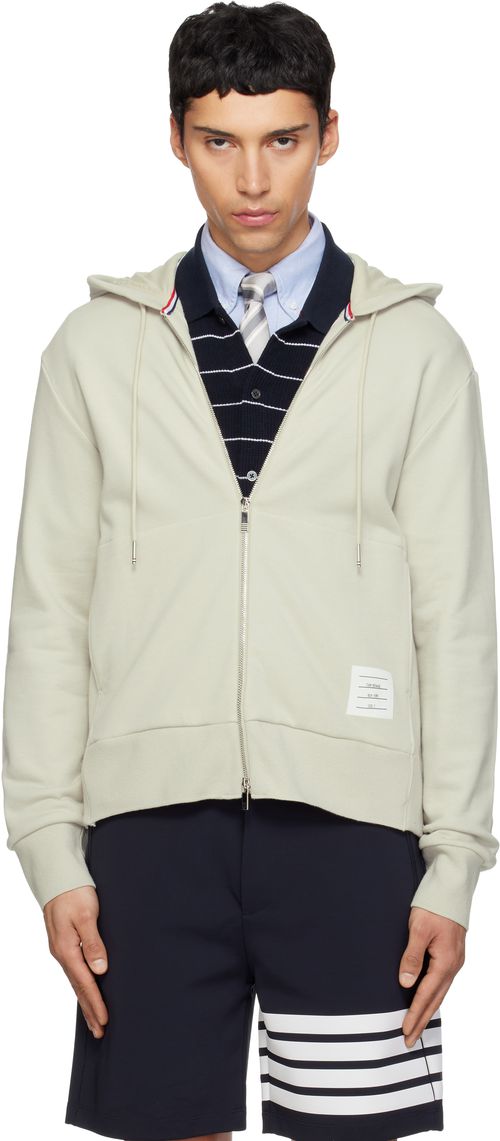 Beige Loopback Jersey 4-Bar Zip Up Hoodie
