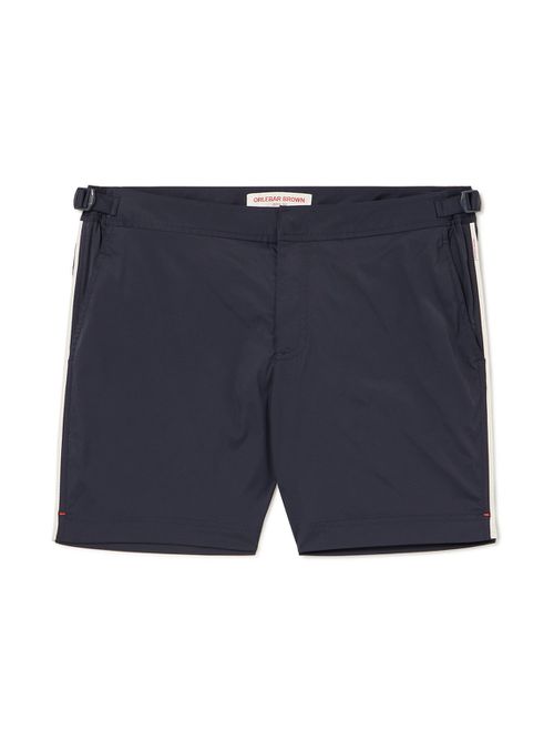 Bulldog Straight-Leg Mid-Length Striped Swim Shorts