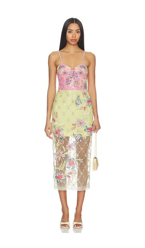 LA FUORI Blush Lily Embroidered Dress in Pink,Yellow. S. Also in XS, M