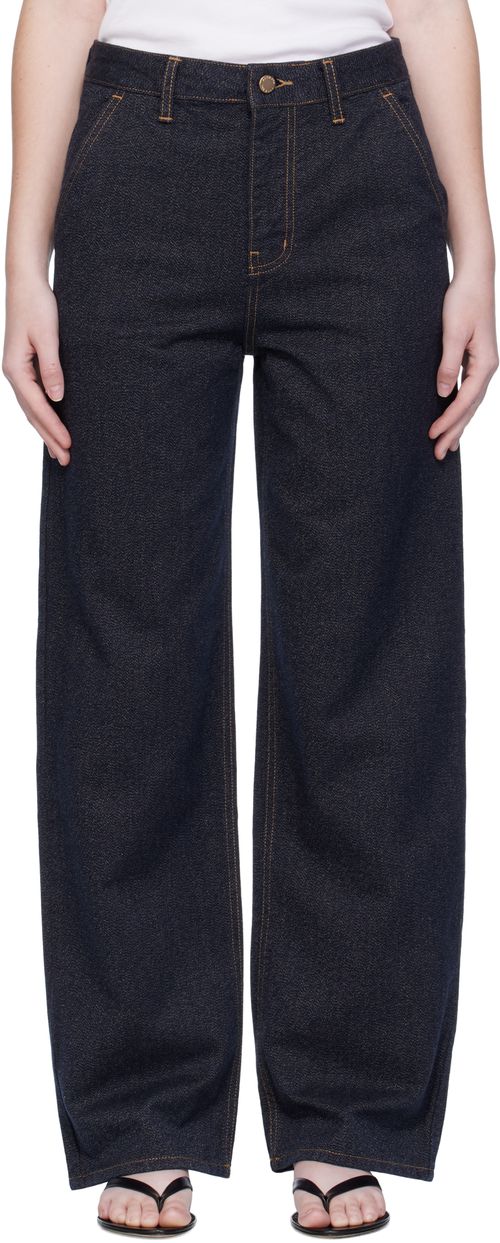 Navy Point Button Jeans