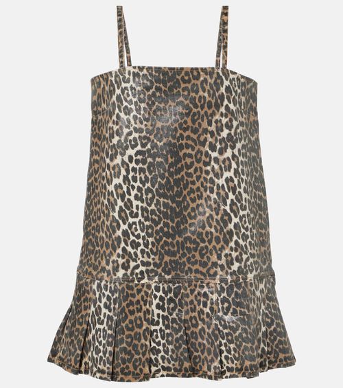 Leopard-print denim minidress