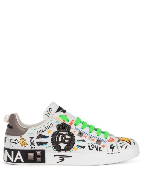Graffiti-print low-top sneakers - White