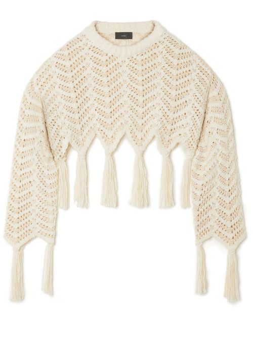 Chevron knit fringed cropped jumper - Neutrals